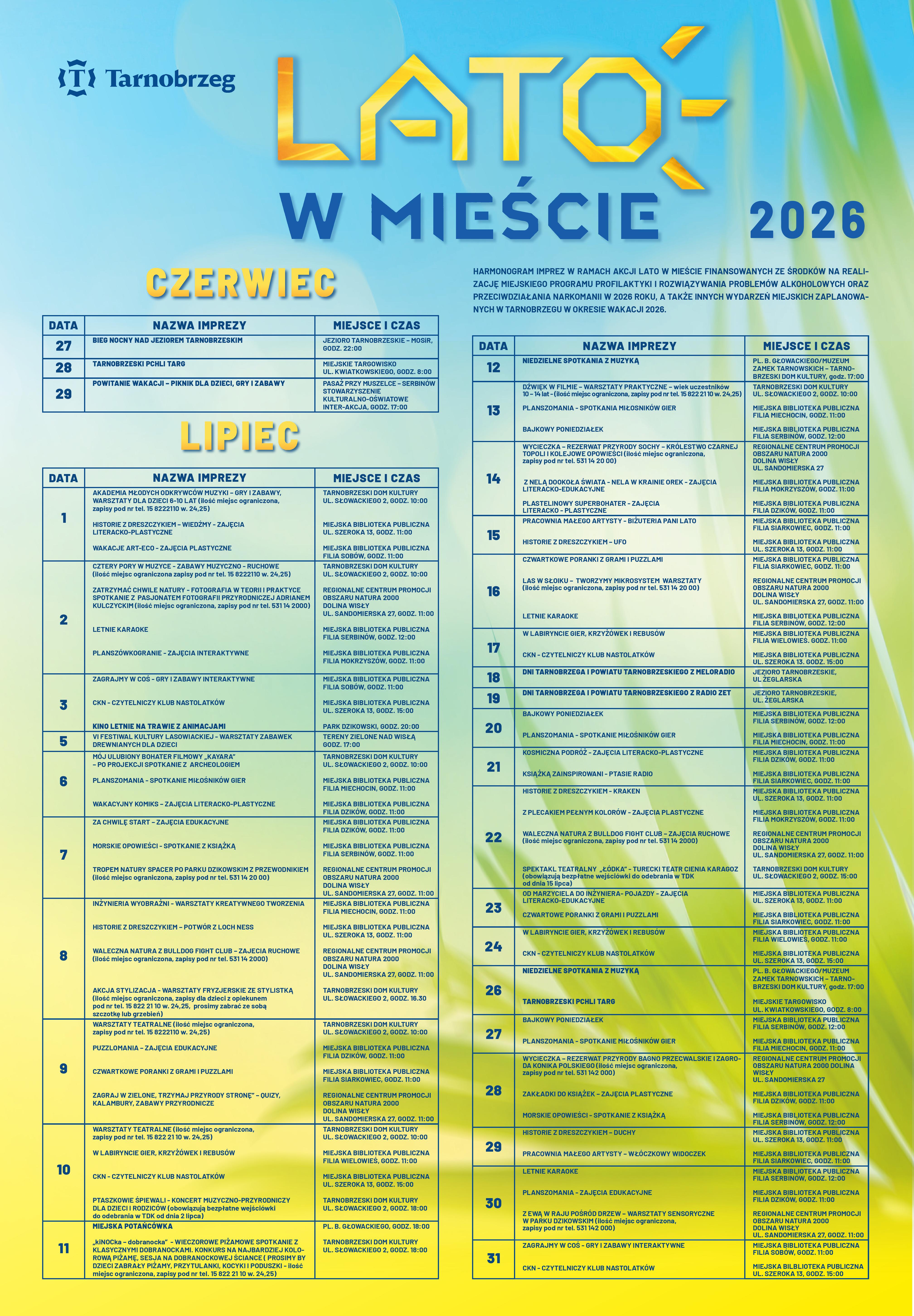"Lato w mieście 2026" w Tarnobrzegu startuje już za kilka dni!